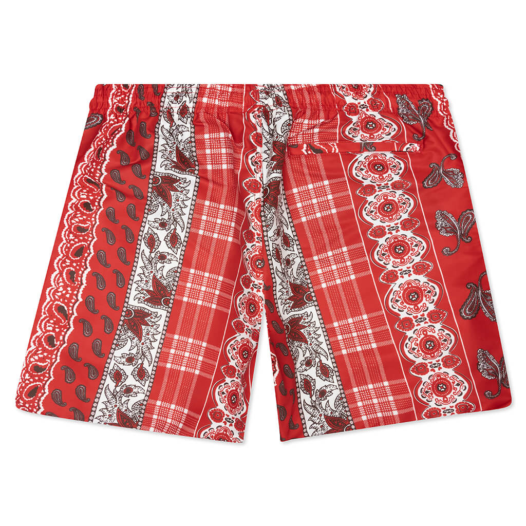 Paisley Plaid Water Short - Red