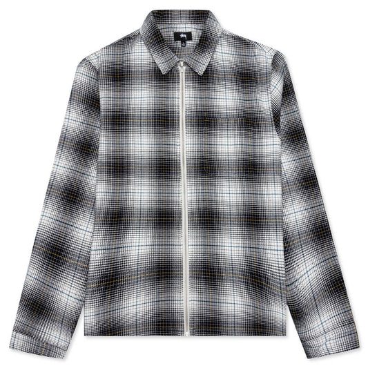 Paul Shadow Plaid Zip Shirt - Black