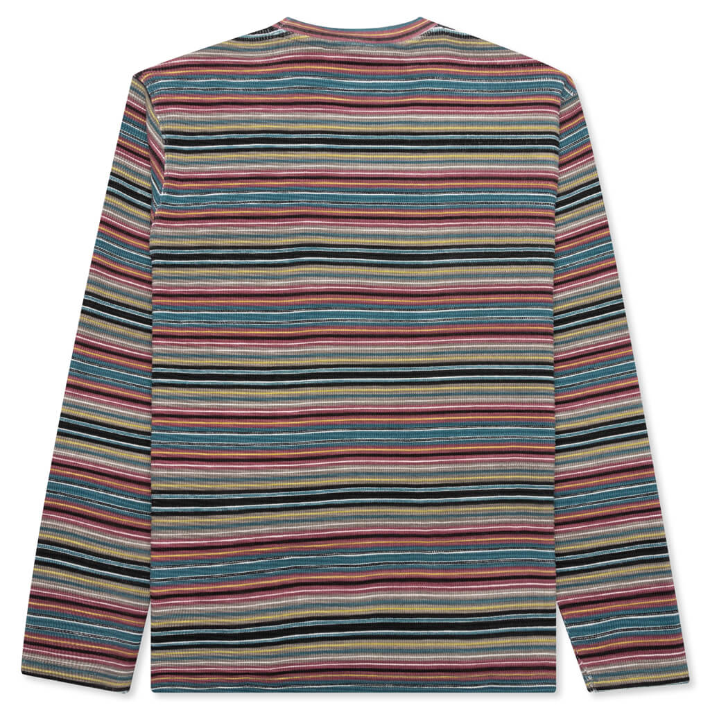 Printed Multi Stripe L/S Crew - Khaki