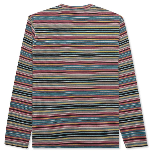 Printed Multi Stripe L/S Crew - Khaki