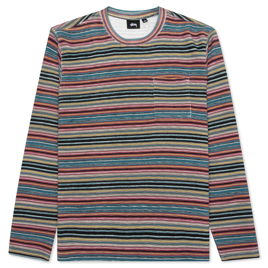 Printed Multi Stripe L/S Crew - Khaki