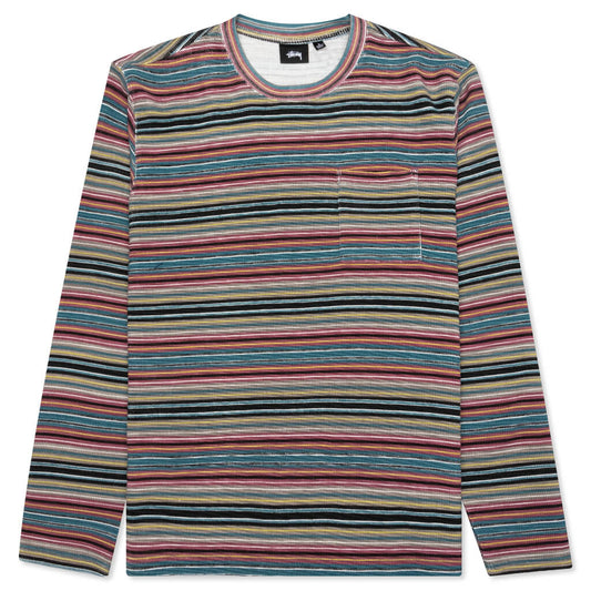 Printed Multi Stripe L/S Crew - Khaki