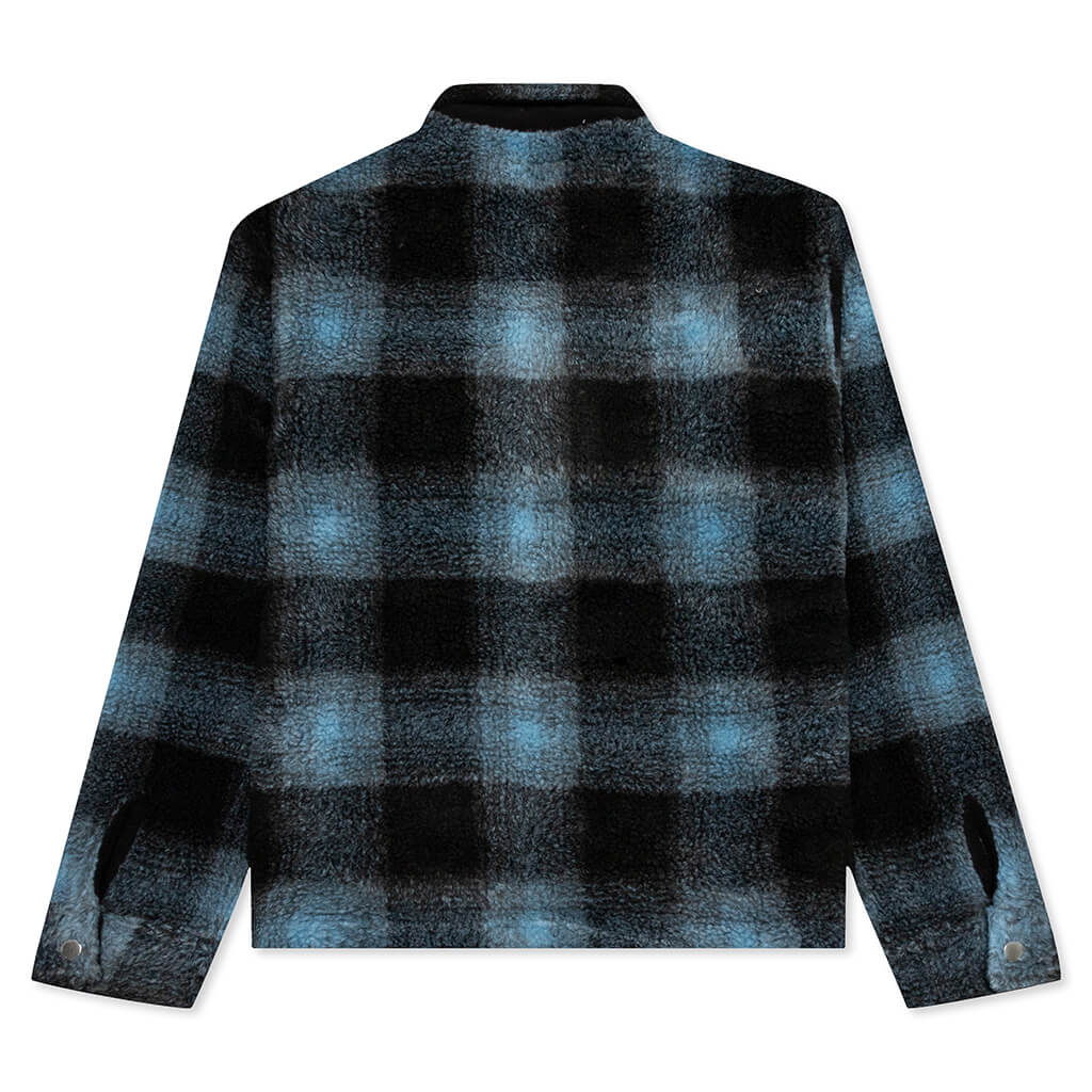 Shadow Plaid Sherpa Zip Shirt - Blue