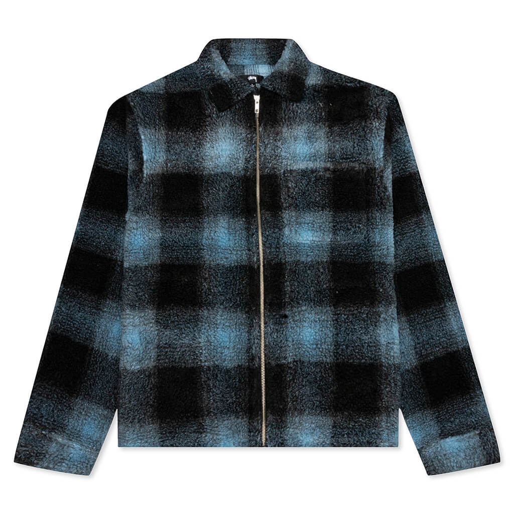 Shadow Plaid Sherpa Zip Shirt - Blue