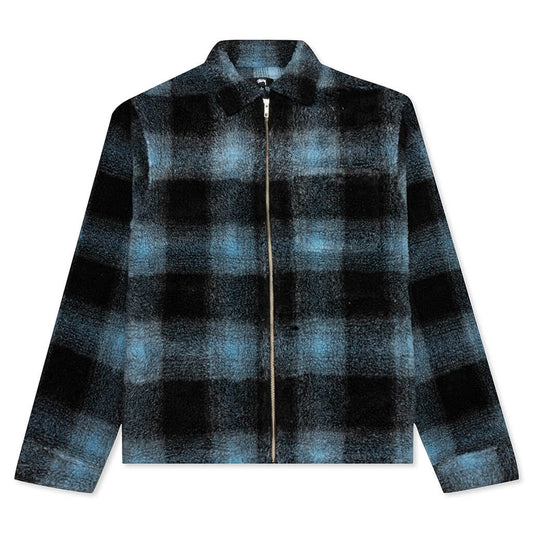 Shadow Plaid Sherpa Zip Shirt - Blue