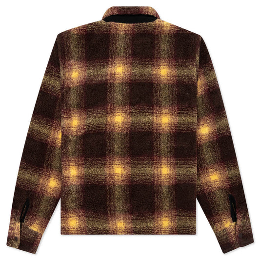 Shadow Plaid Sherpa Zip Shirt - Brown
