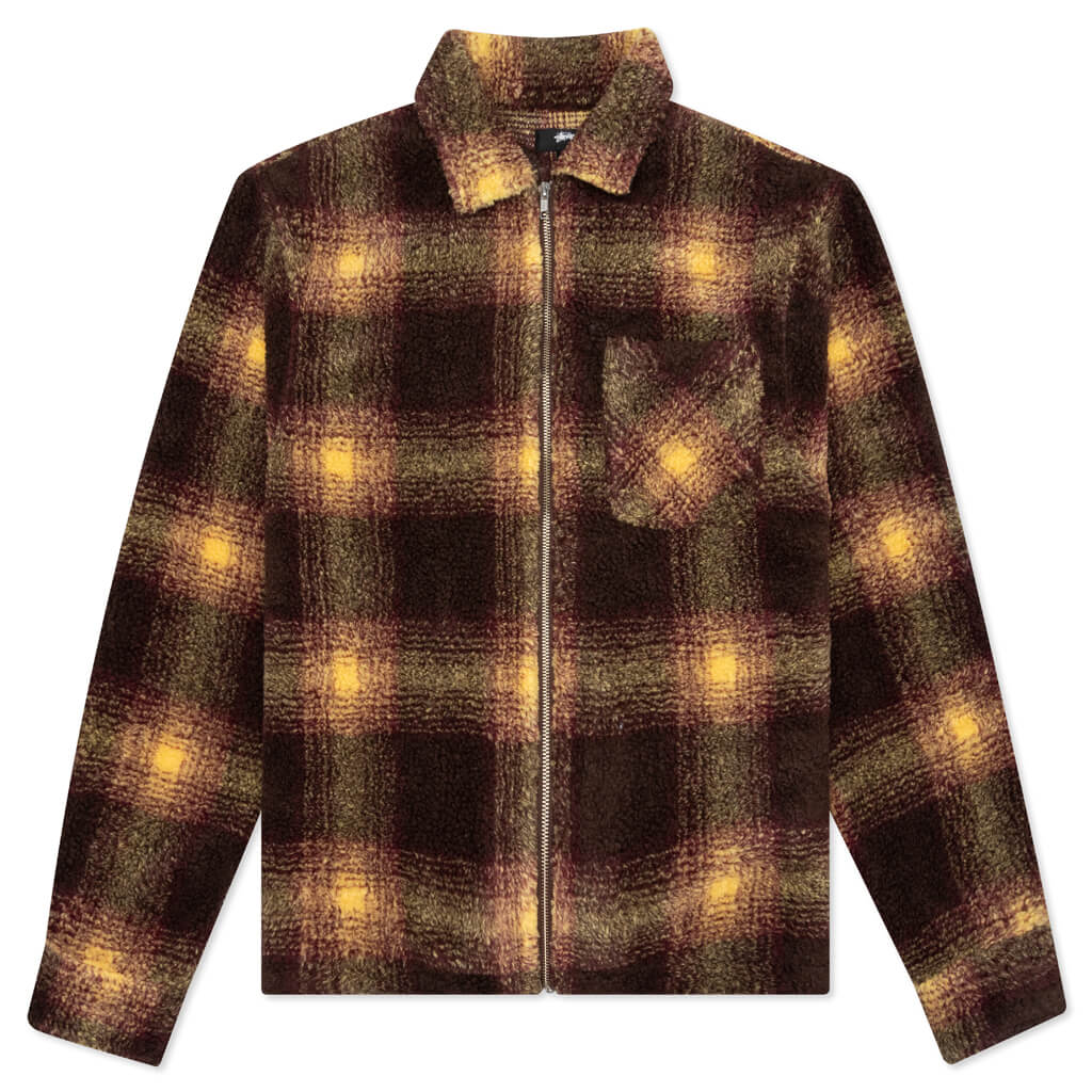 Shadow Plaid Sherpa Zip Shirt - Brown