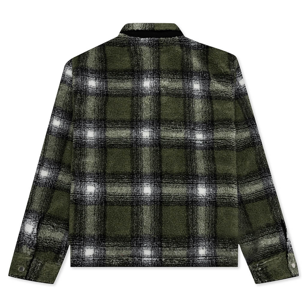 Shadow Plaid Sherpa Zip Shirt - Olive