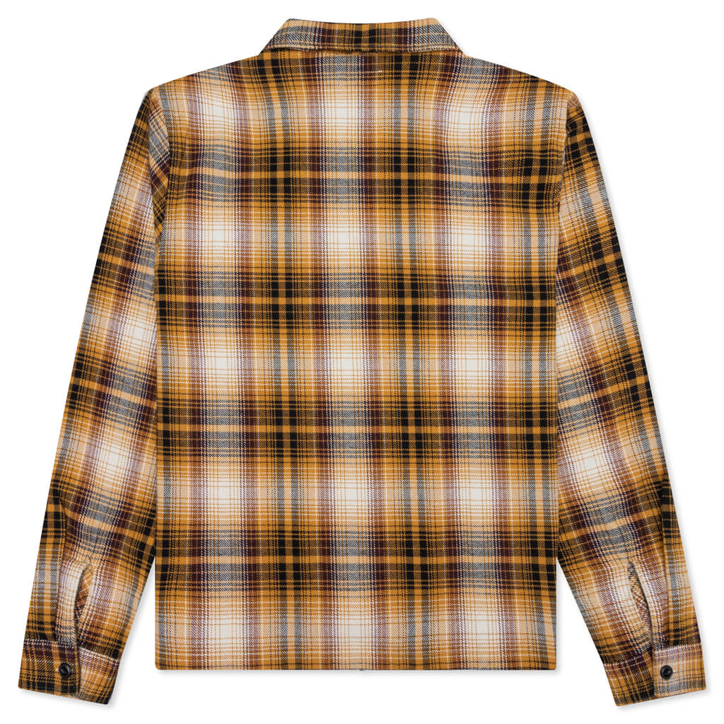 Shadow Plaid Zip L/S Shirt - Mustard