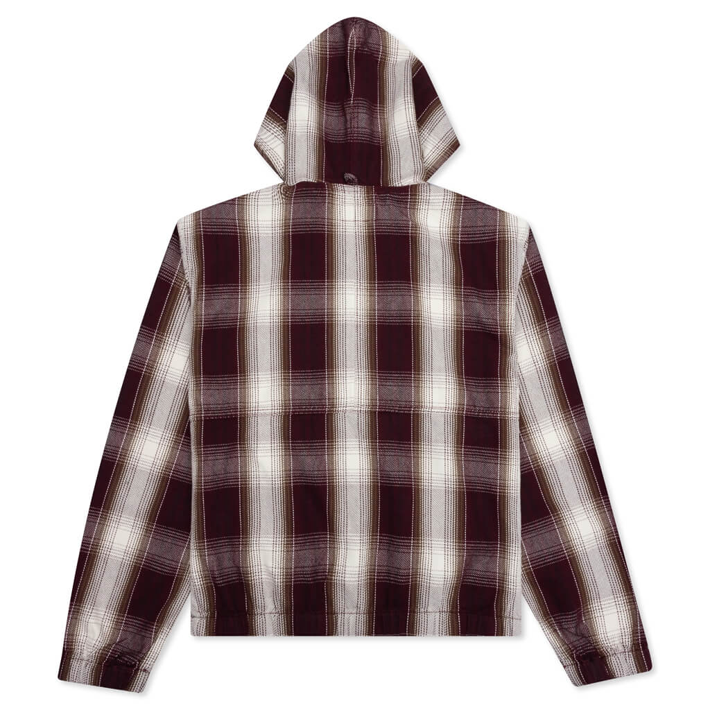 Shadow Plaid Zip Work Jacket - Burgundy