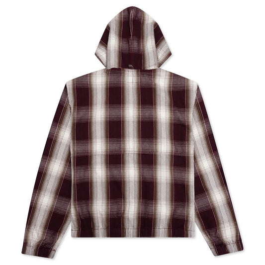 Shadow Plaid Zip Work Jacket - Burgundy