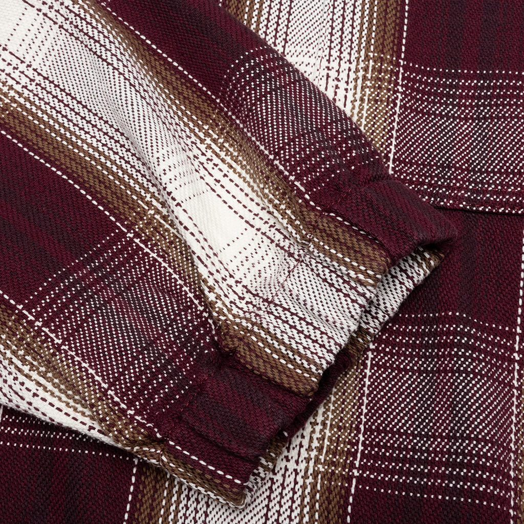 Shadow Plaid Zip Work Jacket - Burgundy