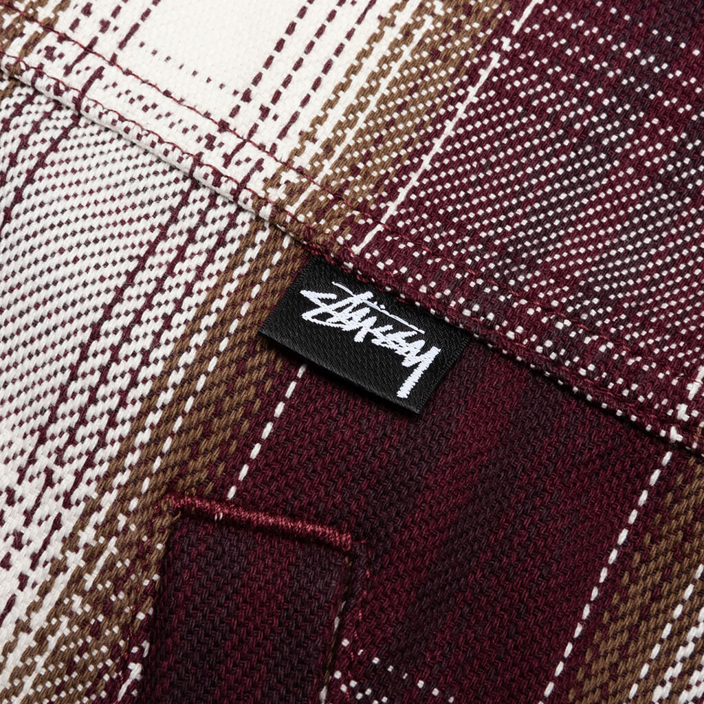 Shadow Plaid Zip Work Jacket - Burgundy