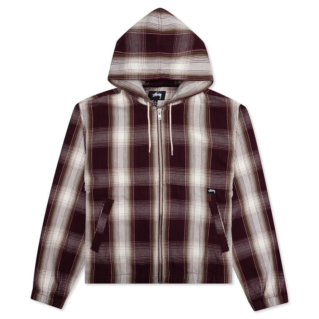 Shadow Plaid Zip Work Jacket - Burgundy