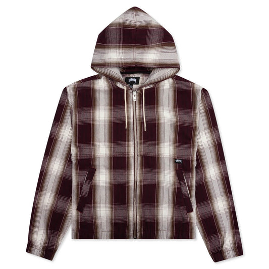 Shadow Plaid Zip Work Jacket - Burgundy