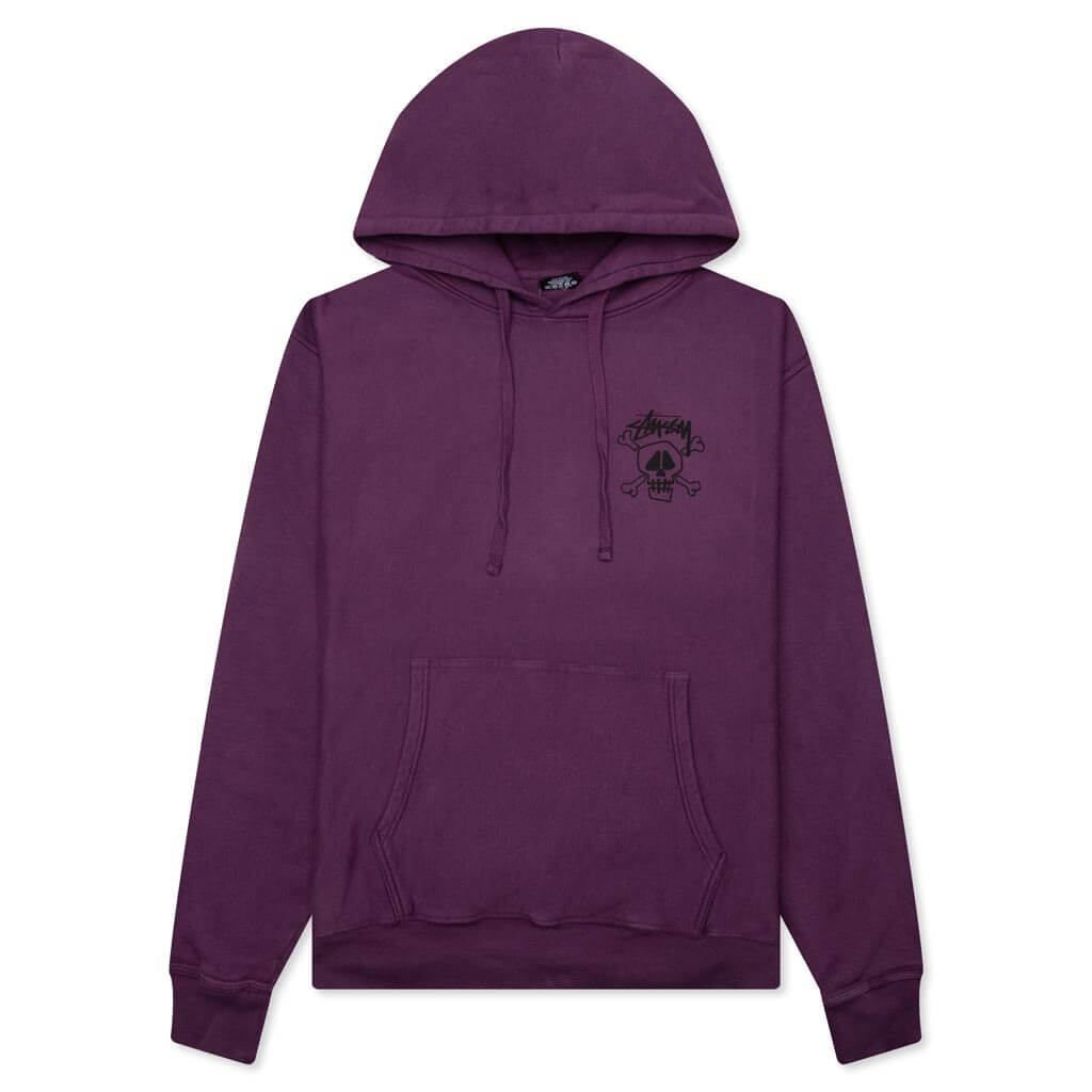 Skull & Bones Pigment Dyed Hoodie - Purple