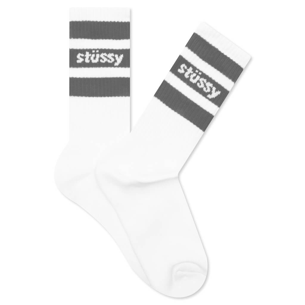 Stripe Crew Socks - White/Grey