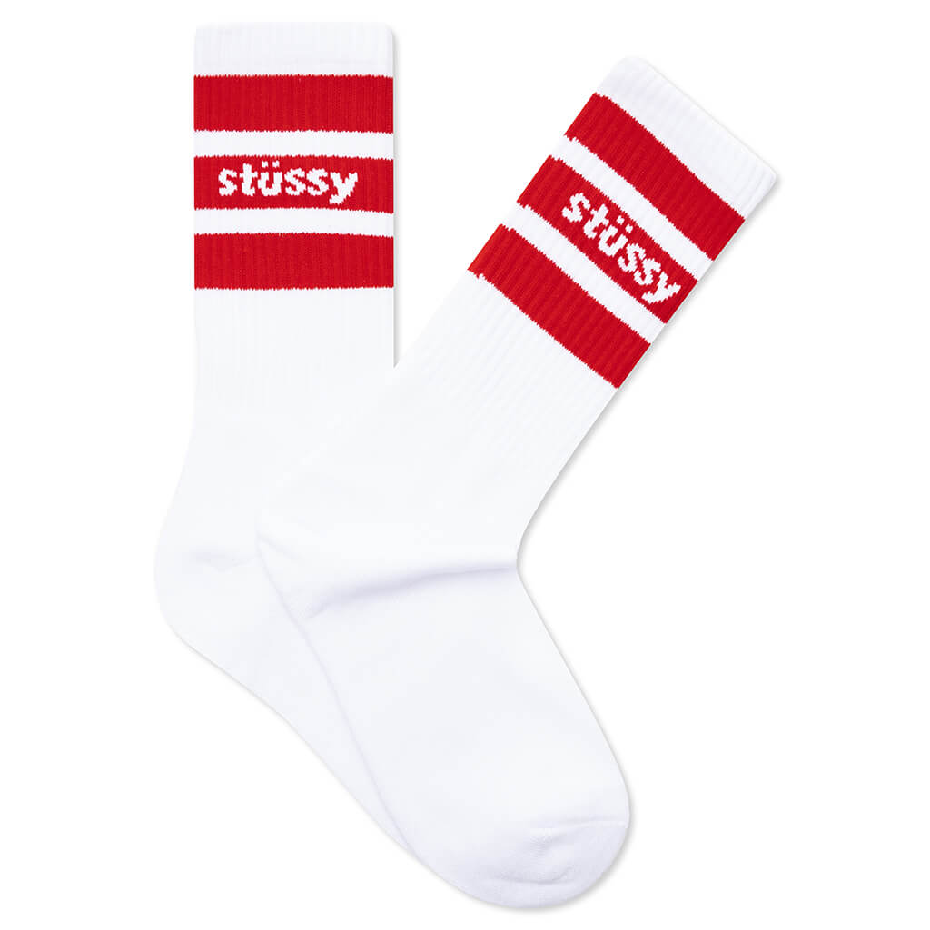 Stripe Crew Socks - White/Red
