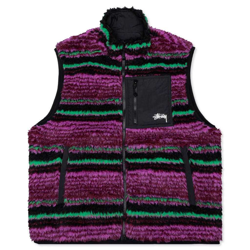 Striped Sherpa Vest - Grape