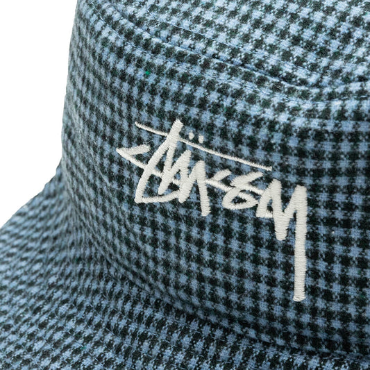 Wool Check Big Stock Bucket Hat - Blue