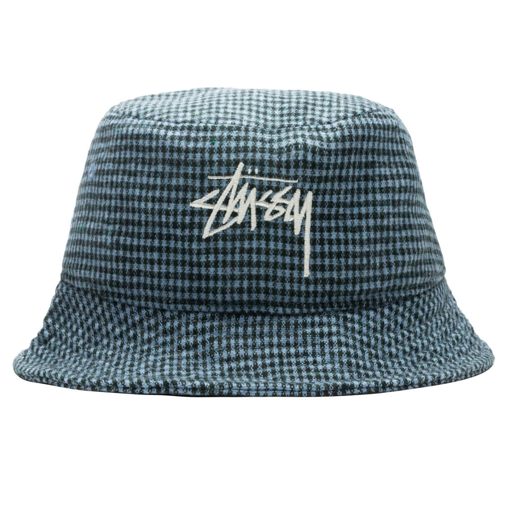 Wool Check Big Stock Bucket Hat - Blue