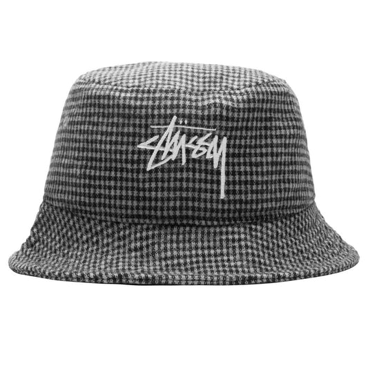 Wool Check Big Stock Bucket Hat - Charcoal
