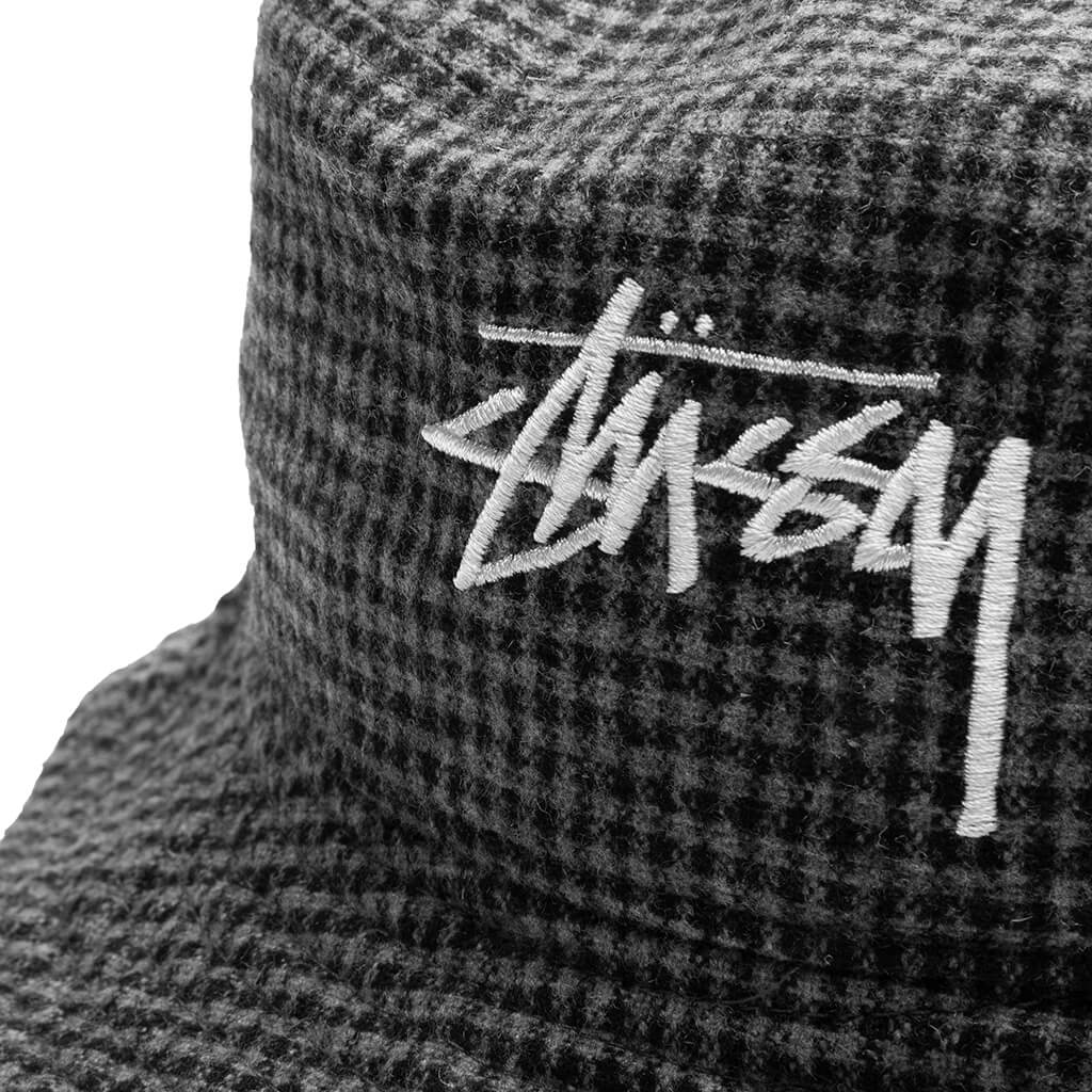 Wool Check Big Stock Bucket Hat - Charcoal