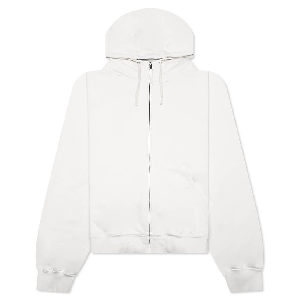 Reverse Applicated Stitch Logo Zipped Hoodie - Ecru