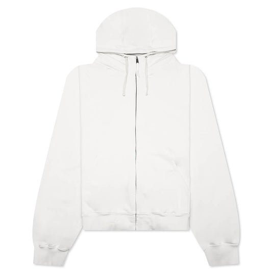 Reverse Applicated Stitch Logo Zipped Hoodie - Ecru