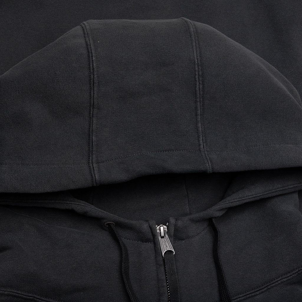 Reverse Applicated Stitch Logo Zipped Hoodie - Washed Black