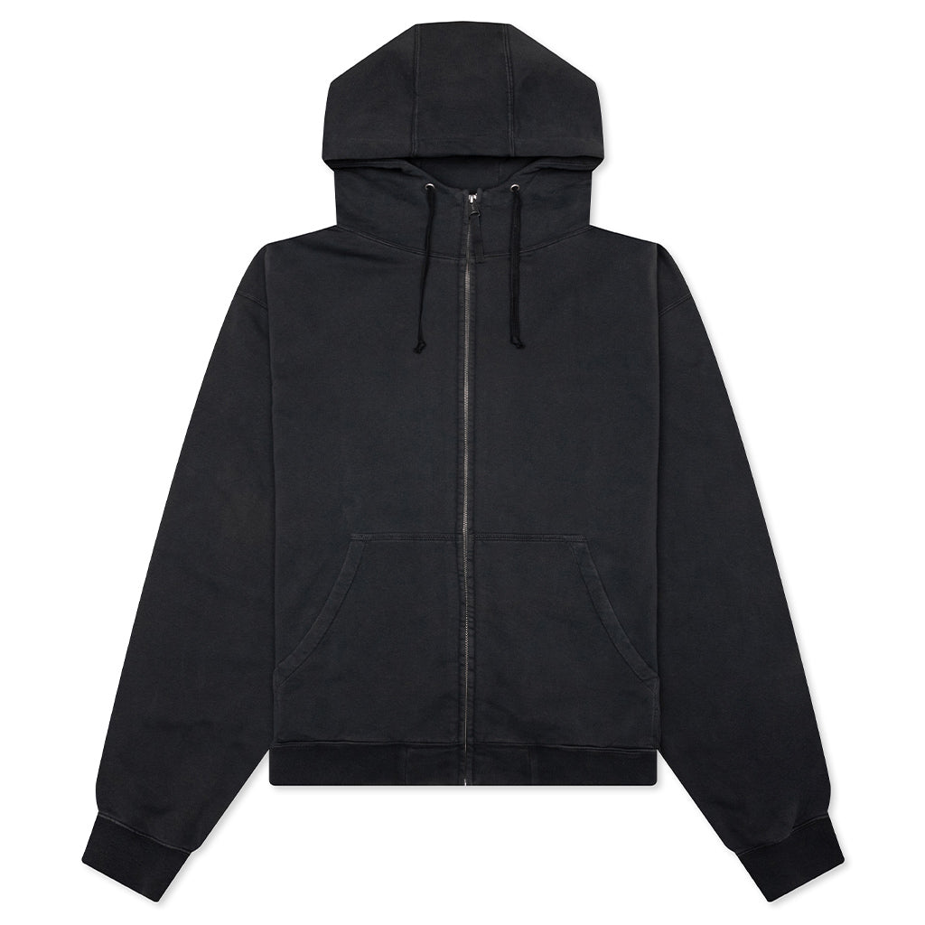 Reverse Applicated Stitch Logo Zipped Hoodie - Washed Black