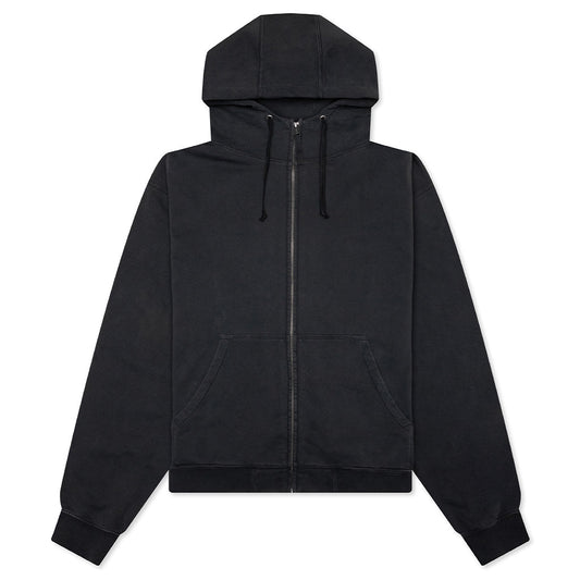 Reverse Applicated Stitch Logo Zipped Hoodie - Washed Black