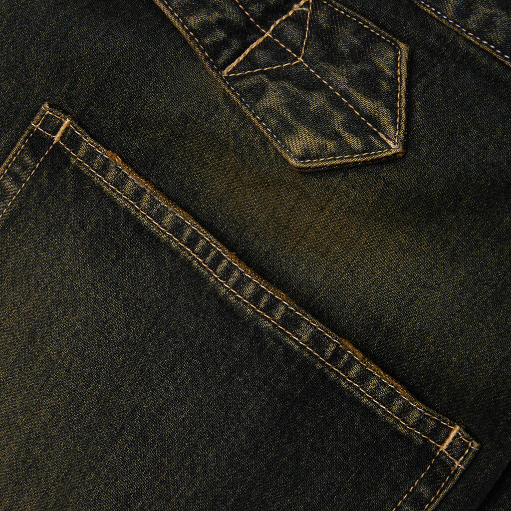 Sweat Pants Combined Denim Pants - Indigo