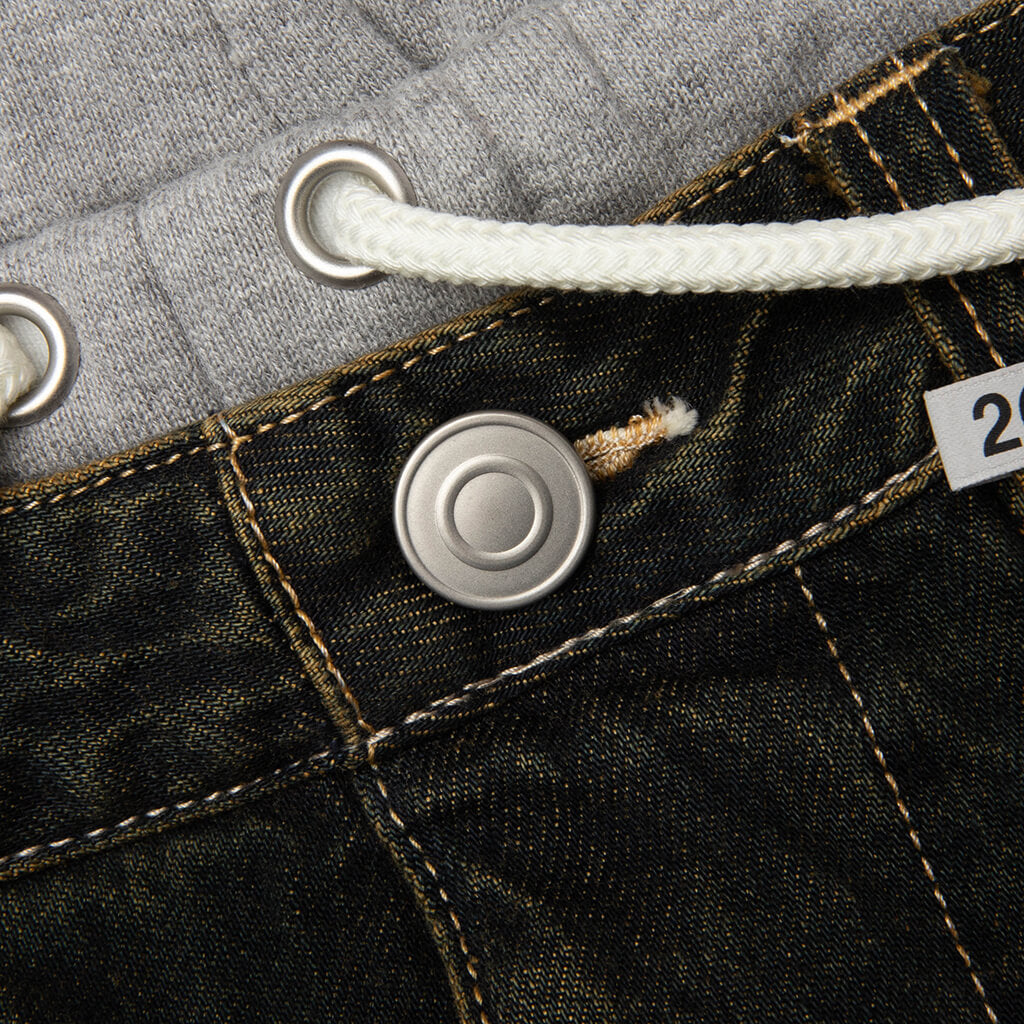 Sweat Pants Combined Denim Pants - Indigo