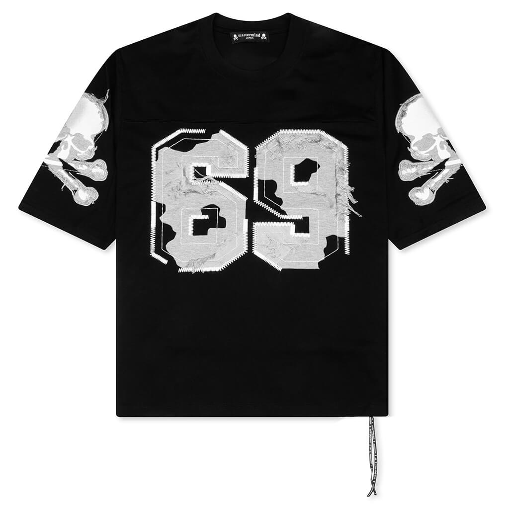 "69” Distressed Patch Half Sleeve Tee - Black
