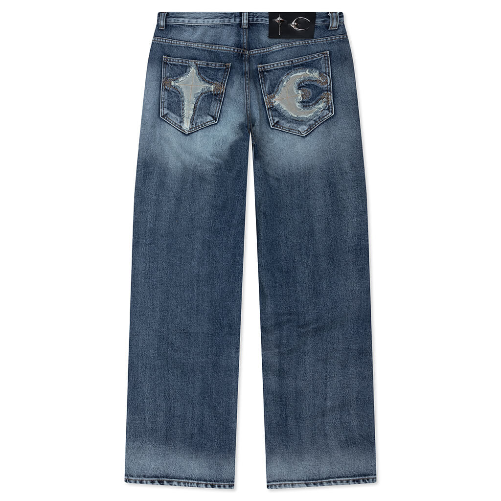Bone Leather Denim Pants - Blue