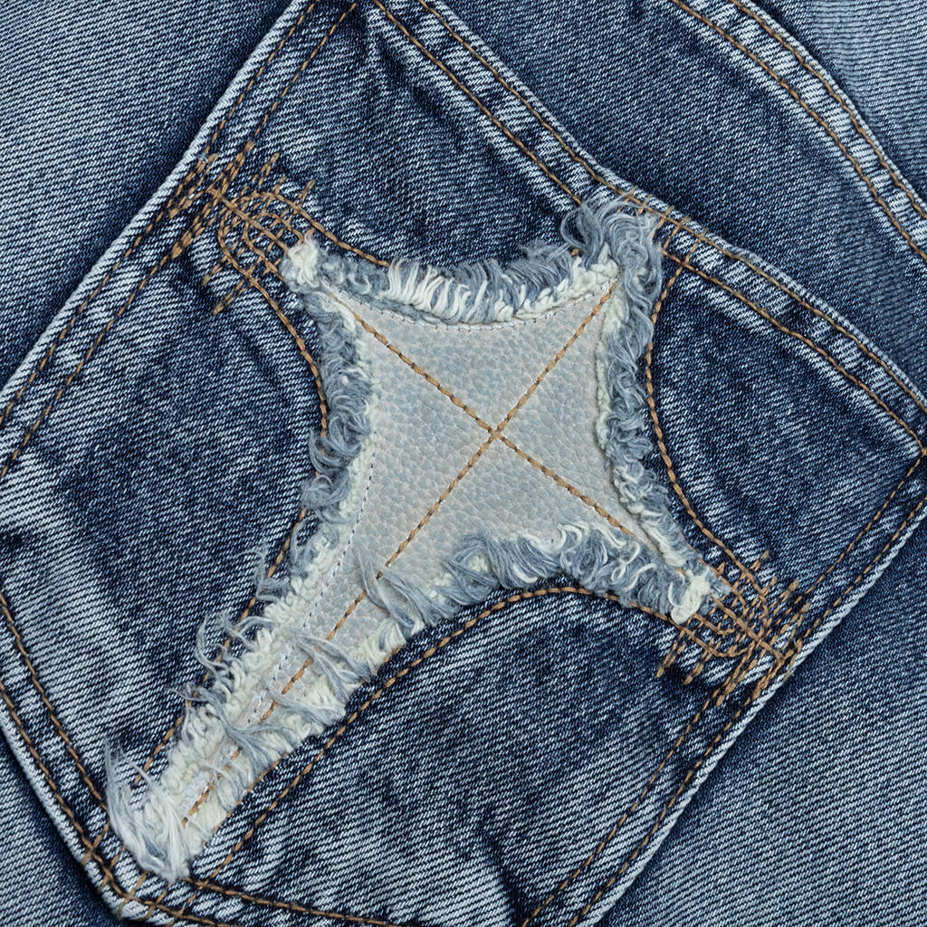 Bone Leather Denim Pants - Blue