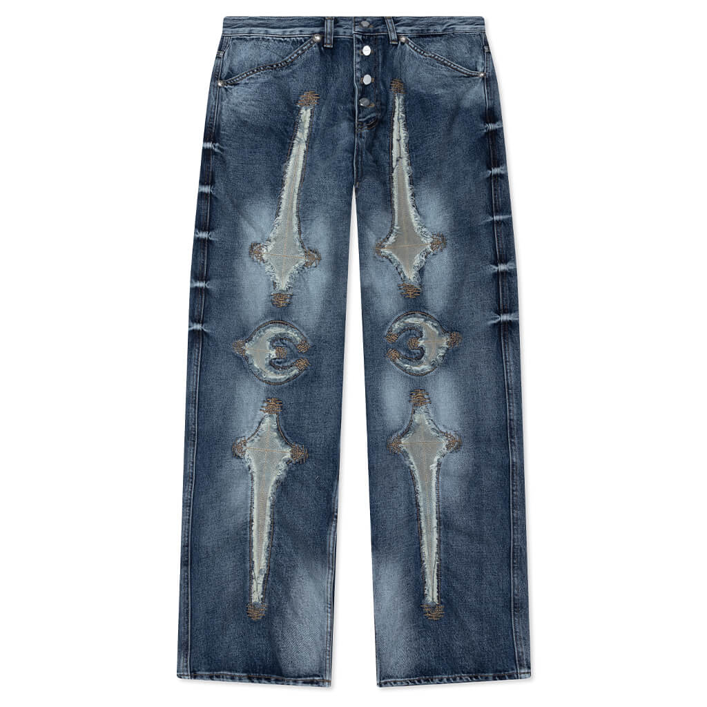 Bone Leather Denim Pants - Blue