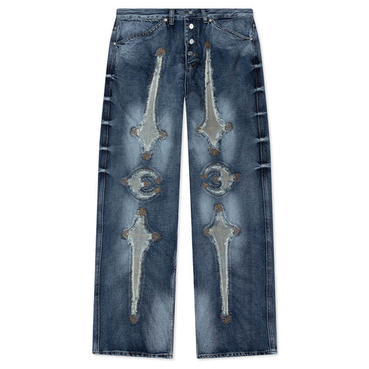 Bone Leather Denim Pants - Blue