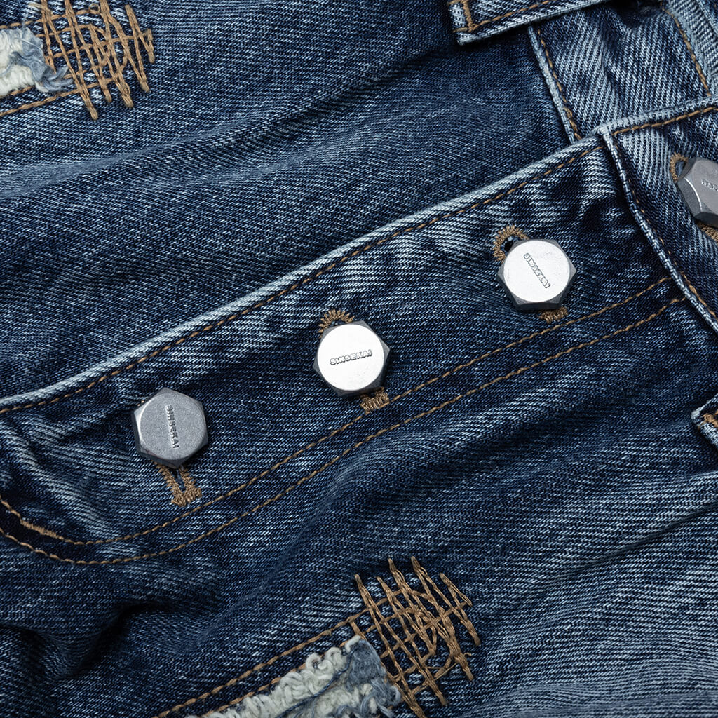 Bone Leather Denim Pants - Blue