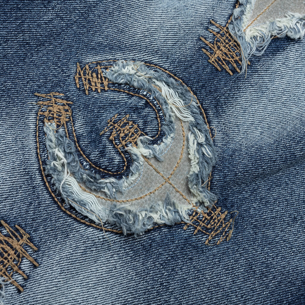 Bone Leather Denim Pants - Blue