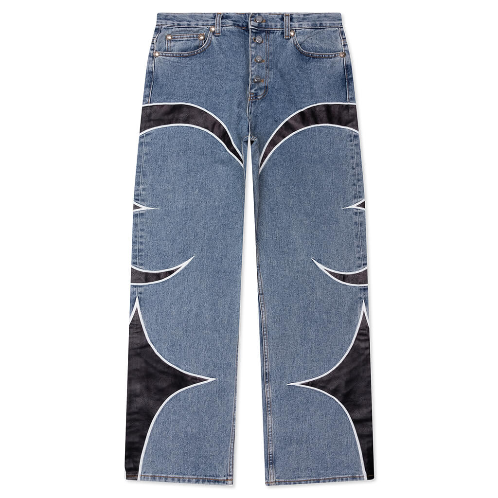 Leather Washing Denim Pants - Blue