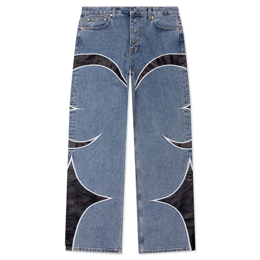Leather Washing Denim Pants - Blue