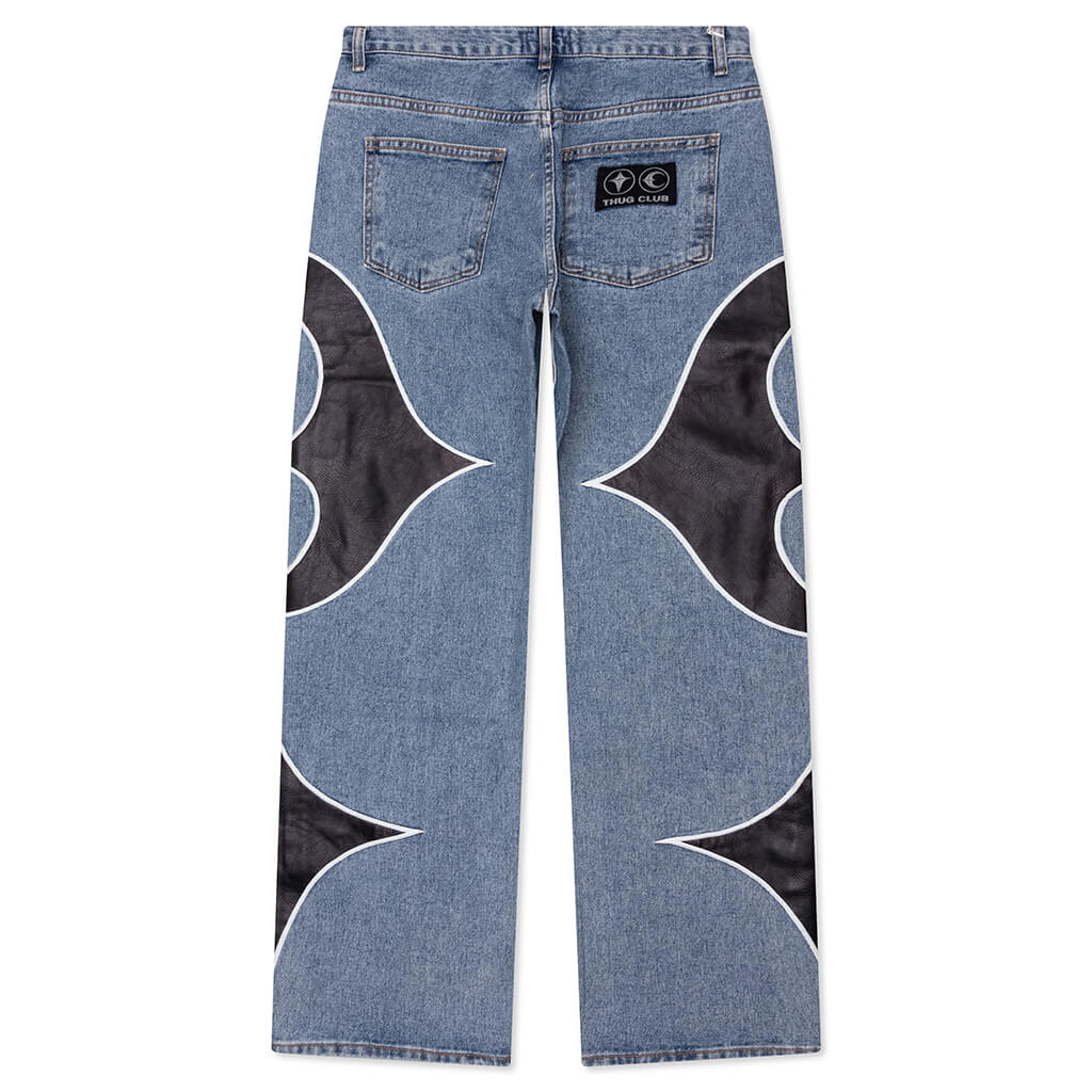 Leather Washing Denim Pants - Blue