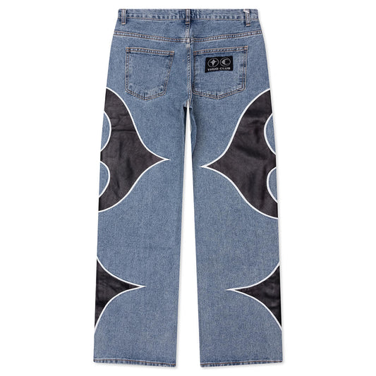 Leather Washing Denim Pants - Blue