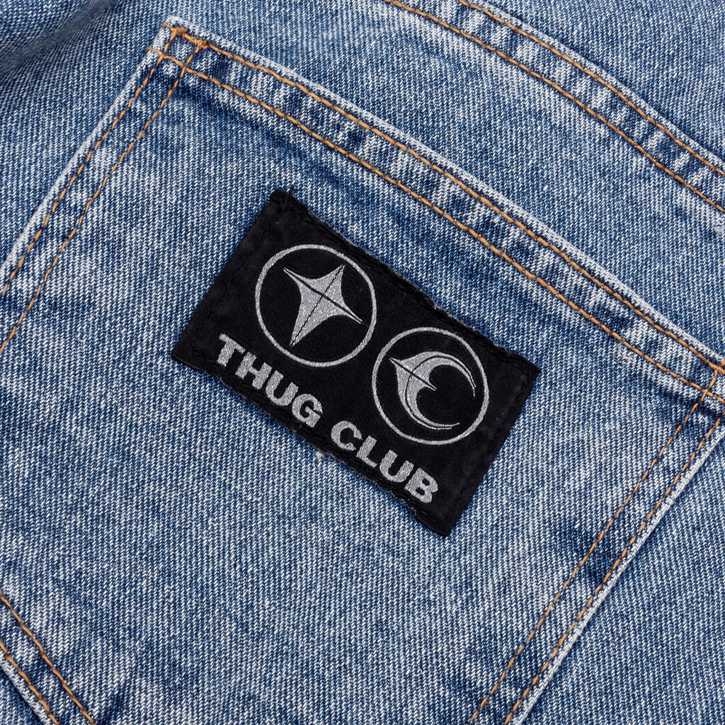Leather Washing Denim Pants - Blue