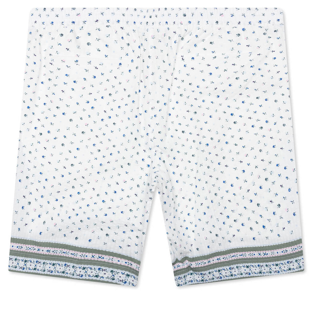 Printed Seersucker Cotton Bermuda Shorts - Cream/Green