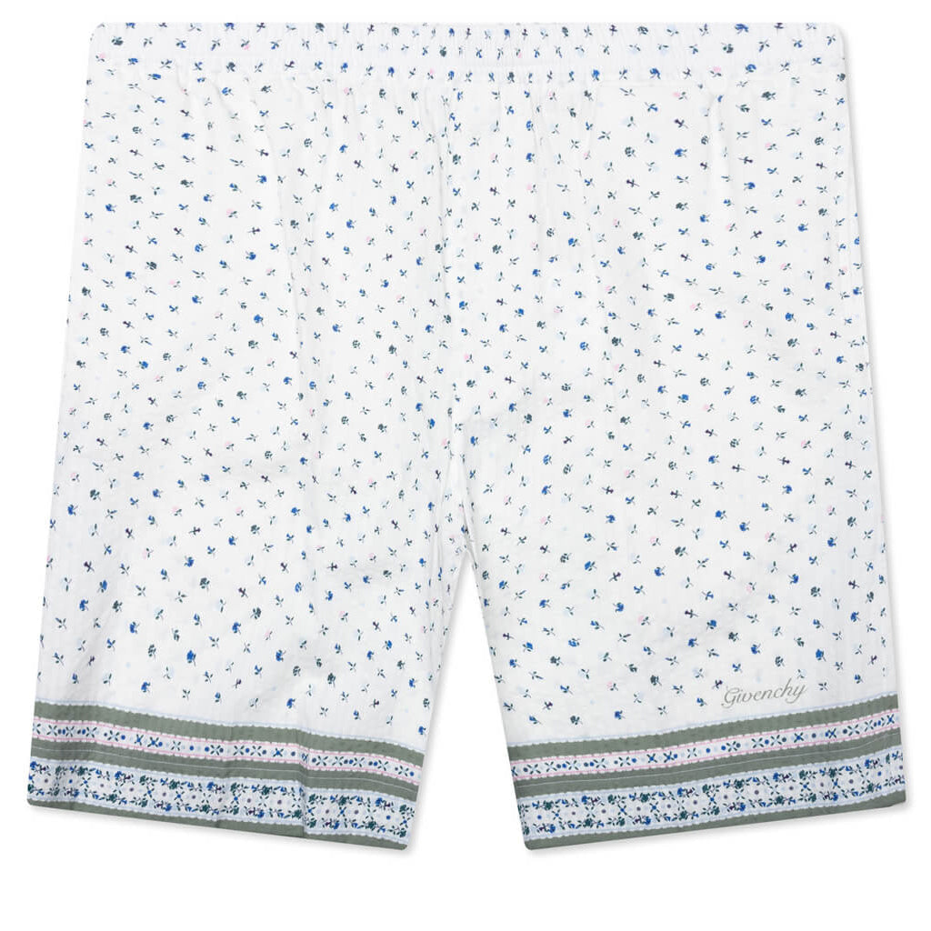 Printed Seersucker Cotton Bermuda Shorts - Cream/Green
