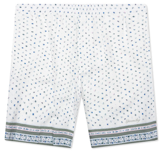 Printed Seersucker Cotton Bermuda Shorts - Cream/Green