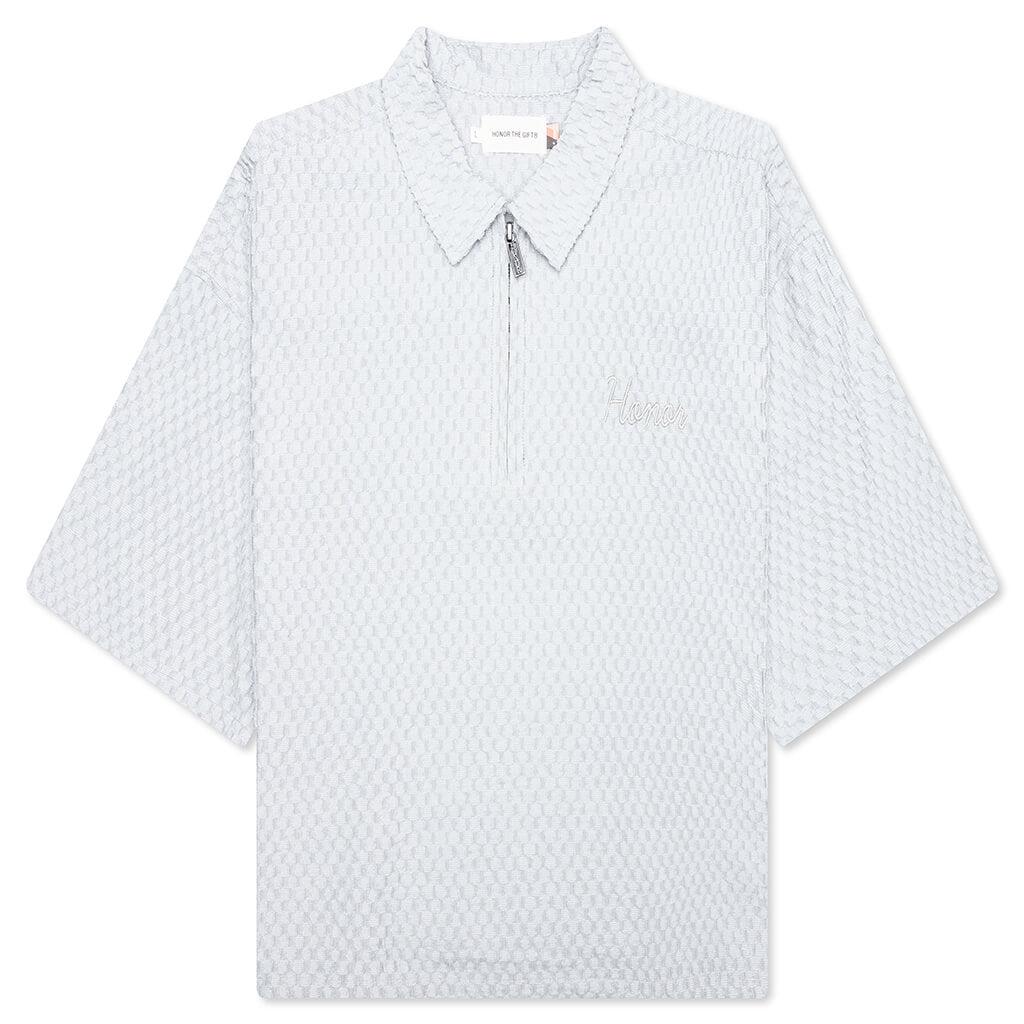 Textured Knit Quarter Zip - Grey